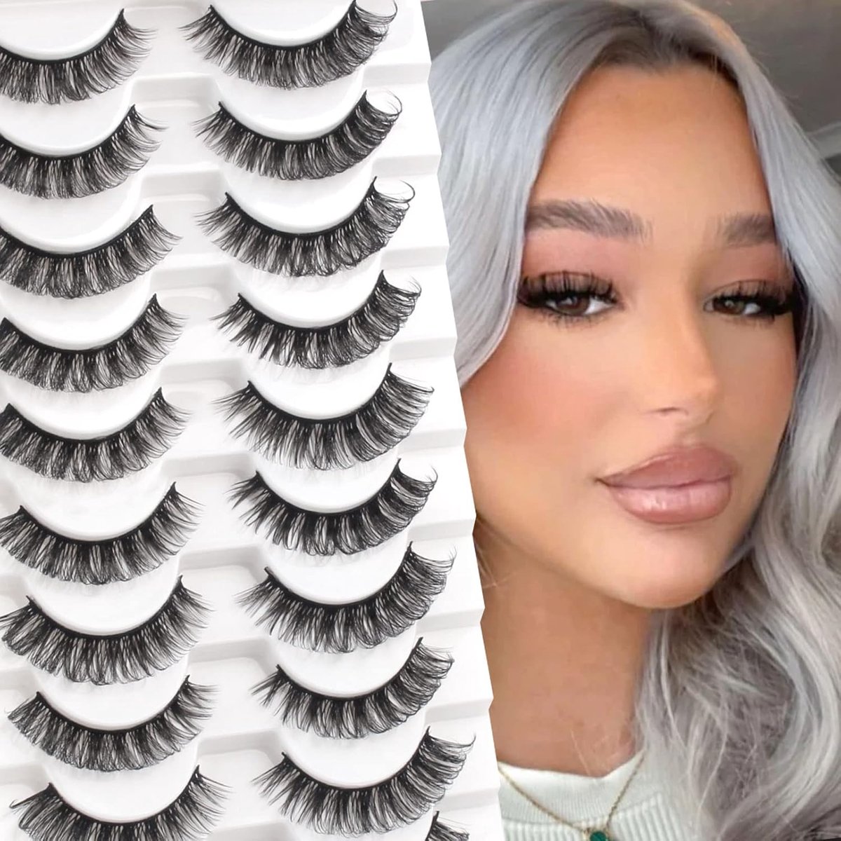 SnelShoppen - Glowing Win Natuurlijke Valse Wimpers, 3D Volume, 10 Paar, Russische Stripes, Herbruikbaar, Cat Eye, Krullende Lashes voor Feest en Dage