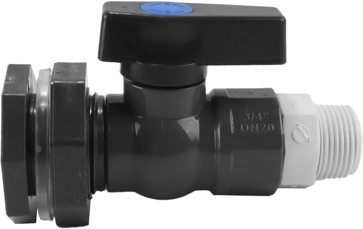 SnelShoppen - PVC Regenemmer Kraan Set - 3/4 Inch PVC Kogelklep - Water Tank Vijver Emmer Kraan Kit - Duurzaam en Weerbestendig - Inclusief Connector