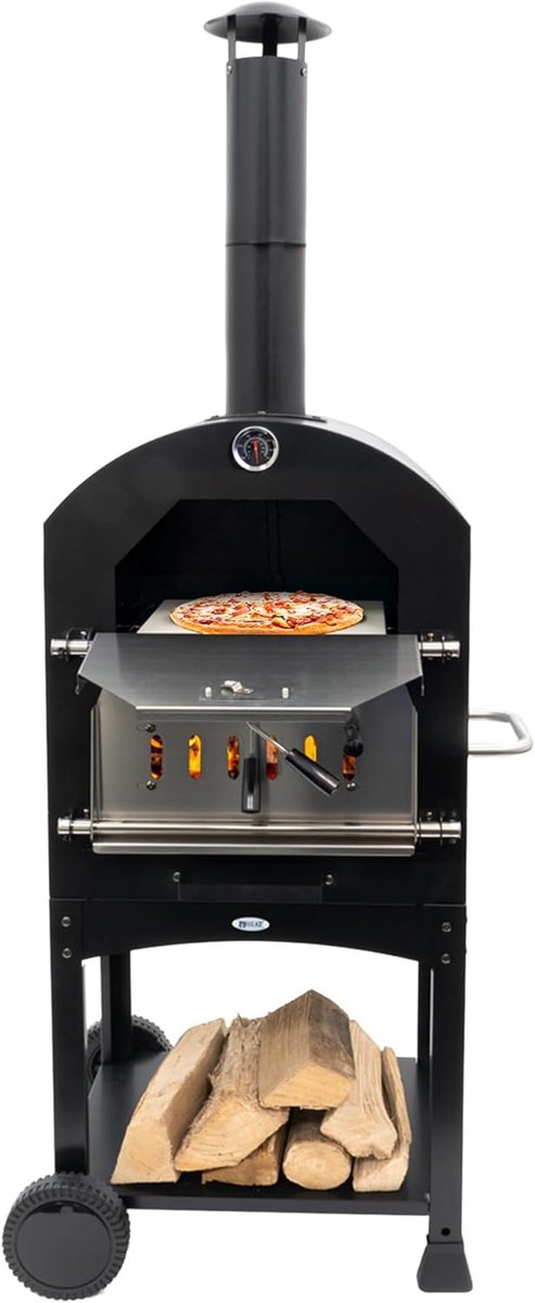 SnelShoppen - Ovnhus Pizza Oven - Zwart - Multifunctionele Buiten Pizza Oven met Houtskool Grill en Briket - Ideaal voor Tuin, Feesten en Camping - 50