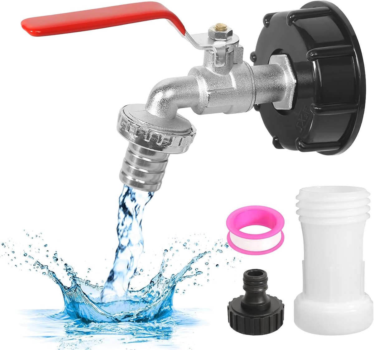 SnelShoppen - IBC Tank Accessoires - 1000L Water Tank Spout Tap met 3/4 Inch IBC Kraan en Adapterdop - Ideaal voor Tuin, Camping en Wateropslag