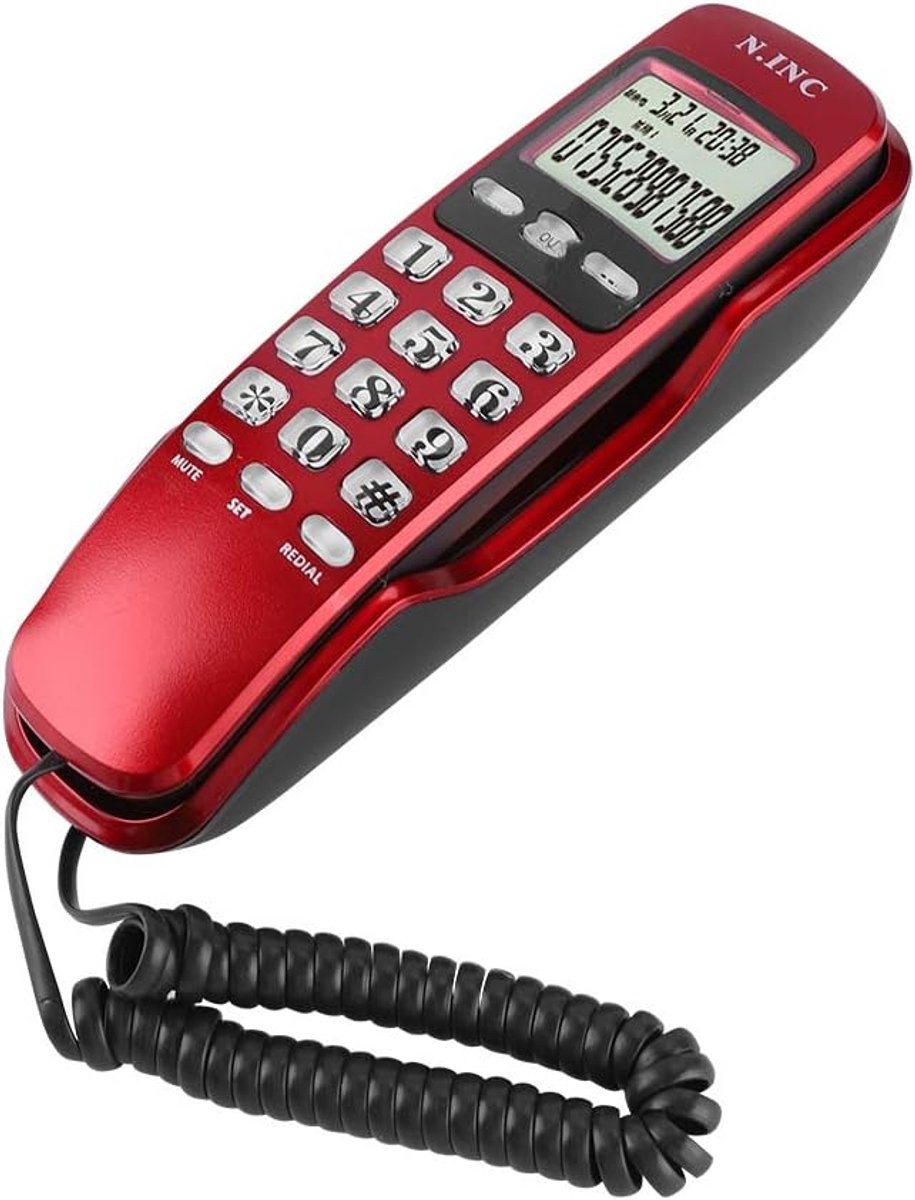 SnelShoppen - Mini ID Display LCD Telefoon met DTMF/FSK en Microfoon Handsfree voor Thuis Kantoor Hotel - Rood - Multifunctionele Telefoon met 38 Gehe