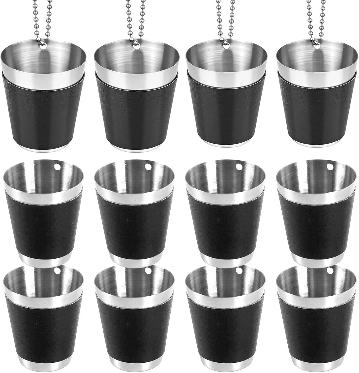 SnelShoppen - 12 Stuks 30ml Herbruikbare Zwarte Whisky Glazen van RVS voor Feesten, Bruiloften, Verjaardagen & Vrijgezellenfeesten
