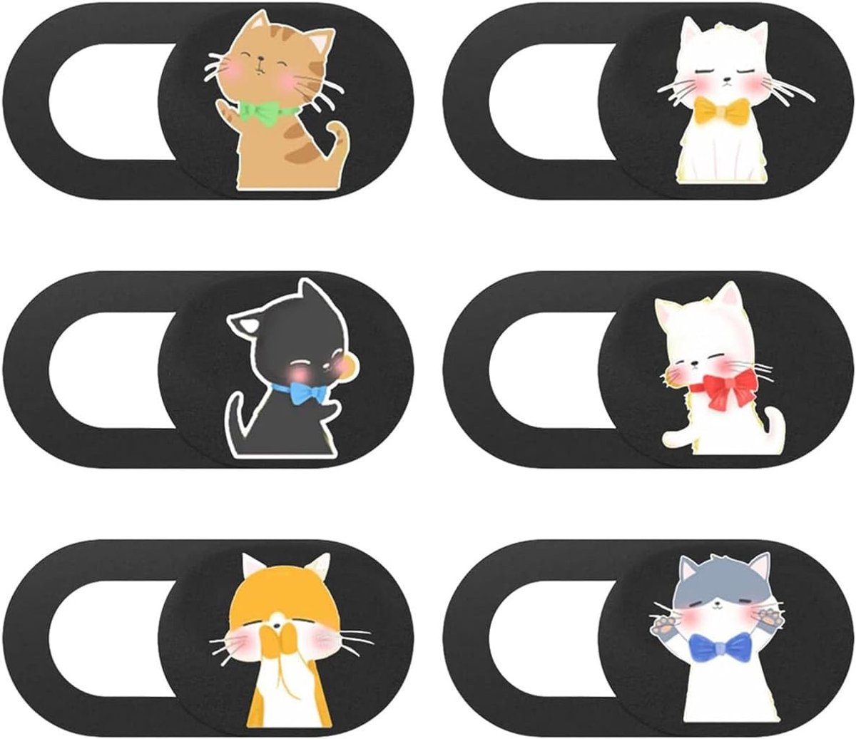 SnelShoppen - Webcam Schuifafdekking Kattenmotief - 6 Stuks Ultradun Privacy Bescherming voor PC, Laptop, Telefoon en Tablet - Veiligheidsaccessoire