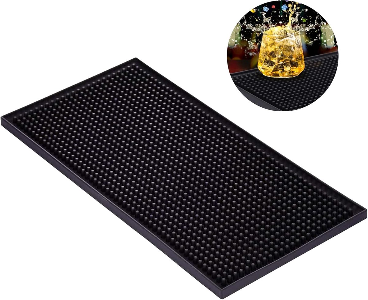 SnelShoppen - Barmatte 30 x 15 cm - Rubber Afvoer Mat voor Keuken, Bar, Café, Niet-slip, Waterdicht, Compact, Sneldrogend, Zwart, Voor Servies en Tamp