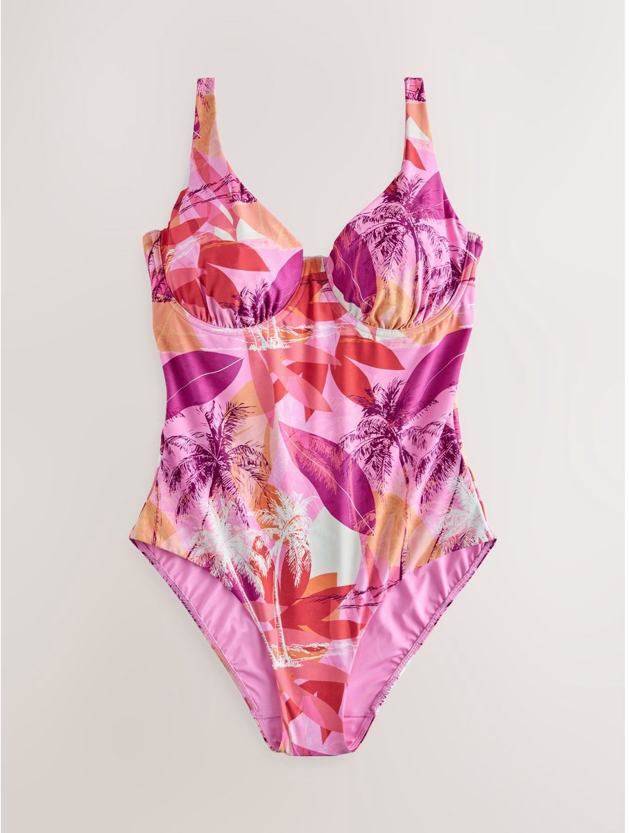 Next Dames - Buikcorrigerend DD+ badpak met beugel - Oranje Pink/Orange Palm
