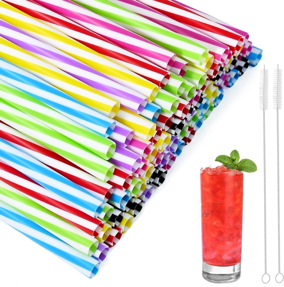 SnelShoppen - Pack van 100 Herbruikbare Hard Plastic Rietjes 7mm x 24cm - Kleurrijke Strohalmen voor Smoothies, Cocktails, Sap en Warme Dranken - Perf