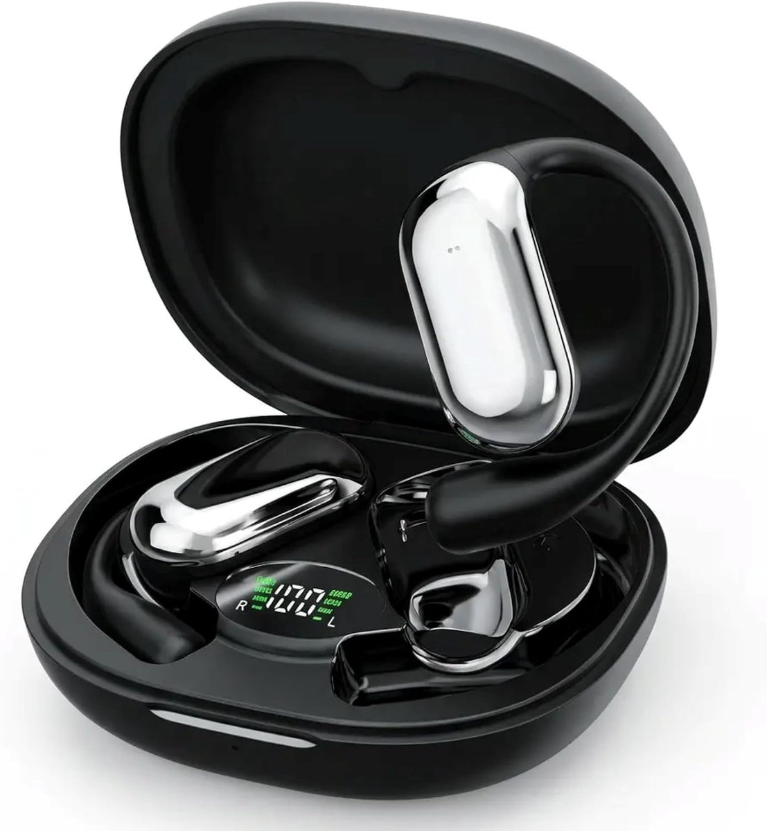 SnelShoppen - Draadloze Bluetooth 5.4 Sportkoptelefoon met Oorklemmen, IPX7 Waterdicht, 40 Uur Accuduur, Geluidsisolatie, Zwart - Perfect voor Hardlop