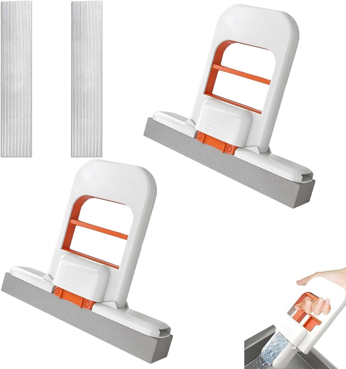 SnelShoppen - Portable Mini Cleaning Mop Set van 2, Vouwbare Spons Wisser met 2 Vervangende Spons Hoofden, Praktische Flat Mop voor Keuken en Huishoud