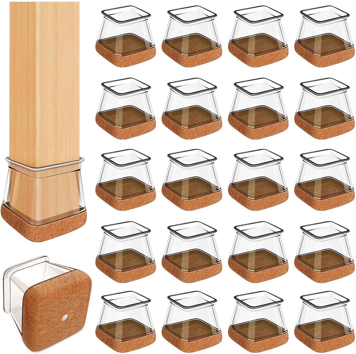 SnelShoppen - 32 Stuks Stoelpoot Beschermers voor Houten Vloeren | Silicone Cap met Vilt O
