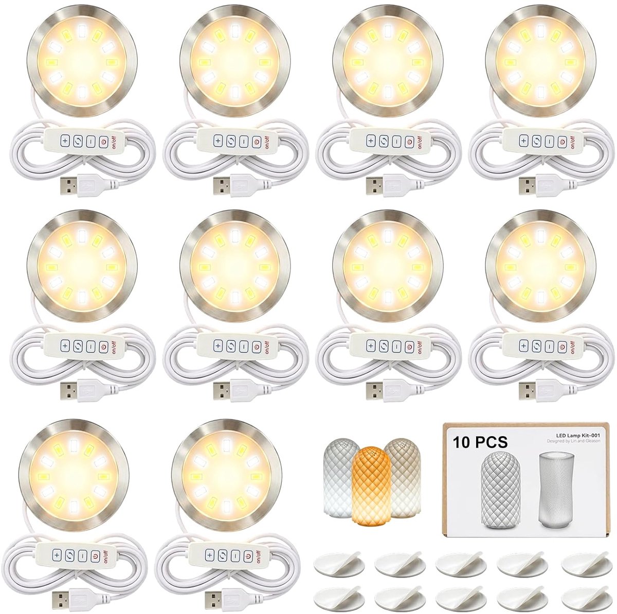 SnelShoppen - 10PCS LED Lamp Kit 001 - Drie Kleuren - Voor 3D Printer - Warm Wit 3000K - USB Aangedreven - DIY Verlichting - Bambu Lab Compatibel - Mo