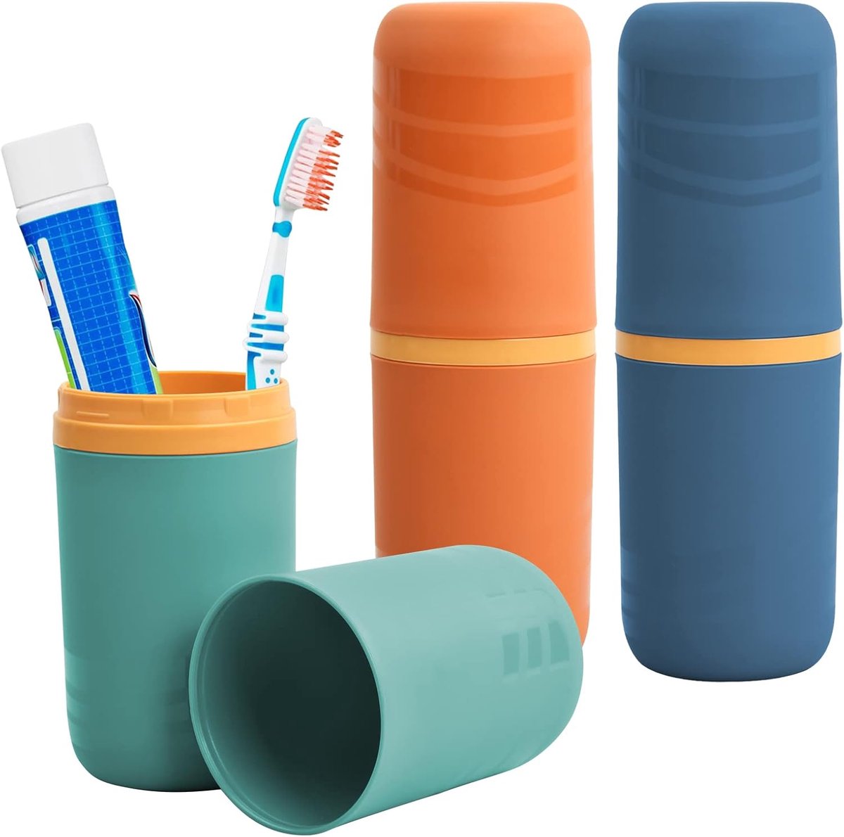 SnelShoppen - 3-delige Tandenborstelhouder Set - Draagbare Plastic Opberger voor Tandenborstels en Tandpasta - Ideaal voor Reizen, Camping en School -
