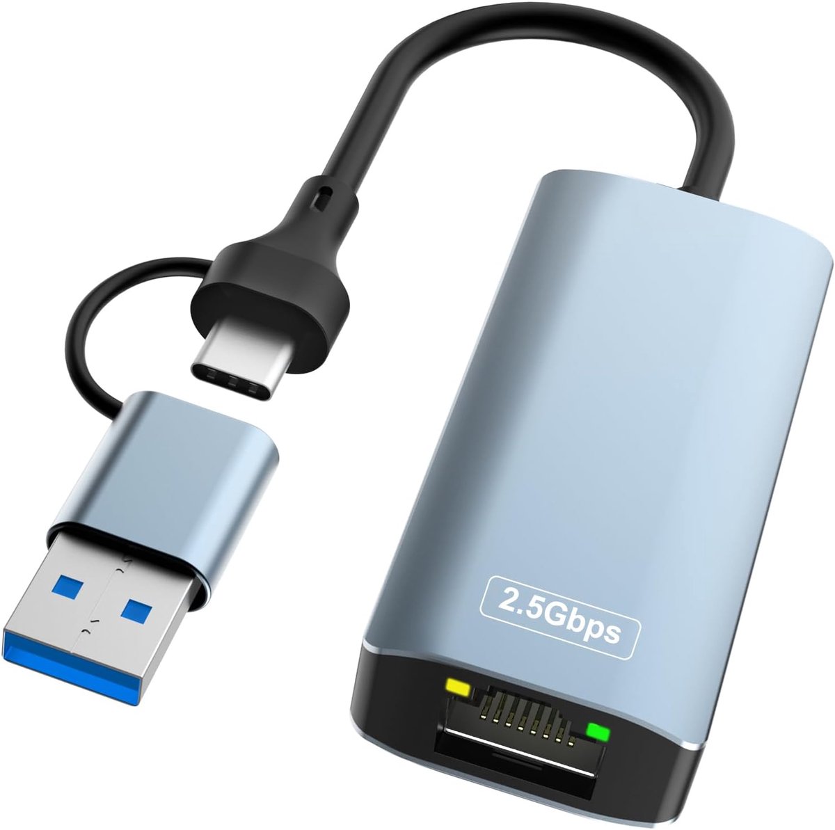 SnelShoppen - USB C 2.5G Ethernet Adapter, USB 3.0 naar RJ45 2500Mbps, Type-C LAN Adapter voor Laptop, MacBook, Surface Pro, Windows 11/10/8/7, Linux