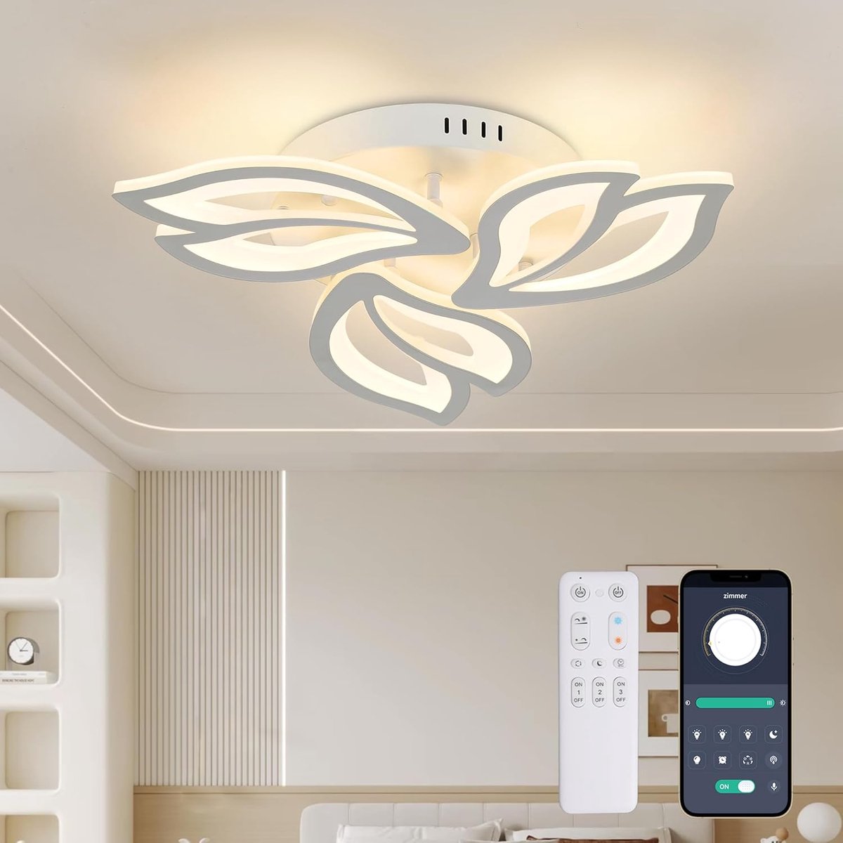 SnelShoppen - Dimbare LED-plafondlamp 52 cm, moderne woonkamerlamp met afstandsbediening, 3000-6000 K, plafondlamp voor slaapkamer, kinderkamer, keuke