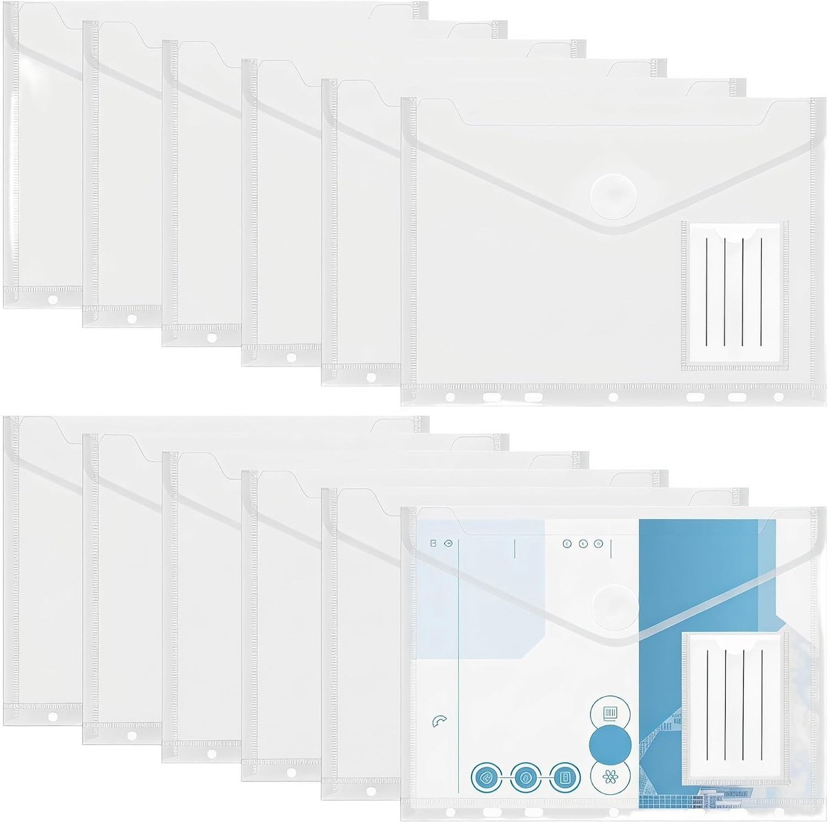 SnelShoppen - A5 Document Folder Set van 12 Stuks - Transparante Witte Documentenmap met Visibiliteitsvakken en Business Card Houder - Ideaal voor Kan