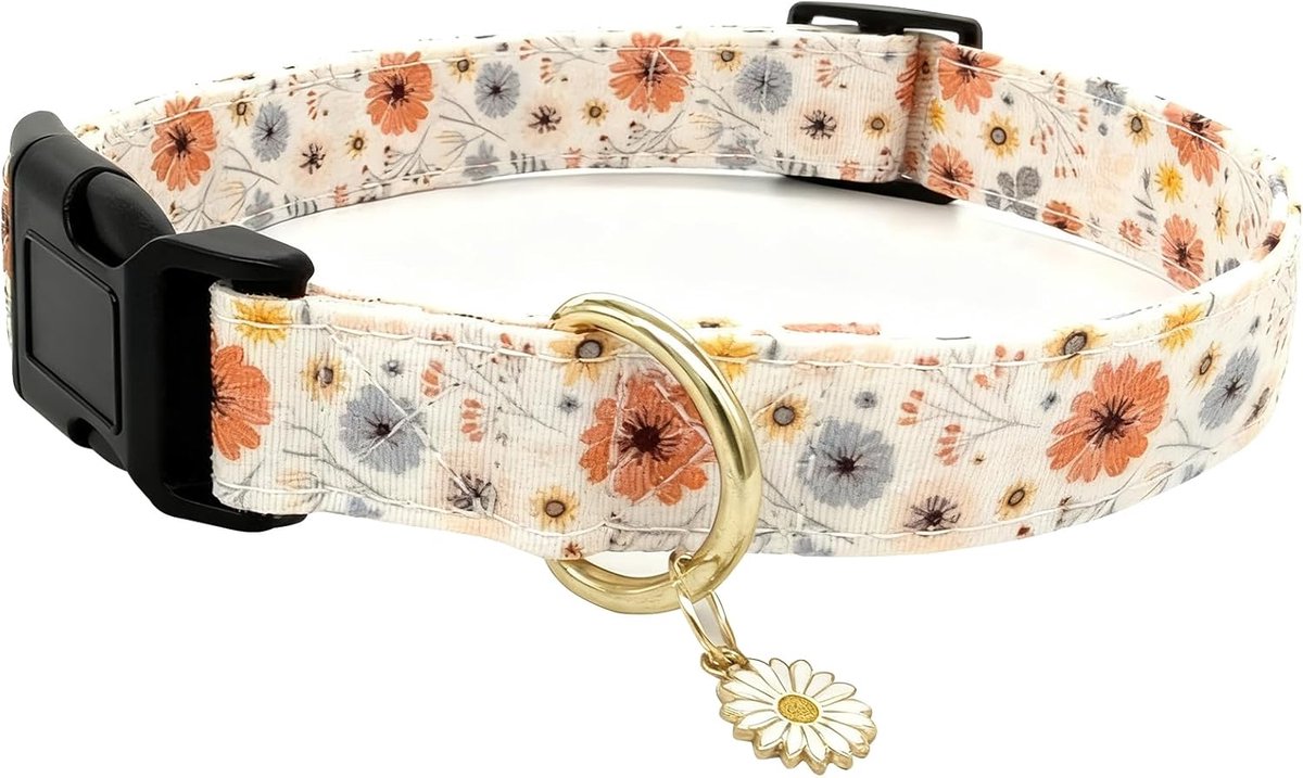 SnelShoppen - Hondenhalsband Katoen met Bloemenprint, Snelsluiting, Duurzaam en Schattig voor Kleine, Middelgrote en Grote Honden