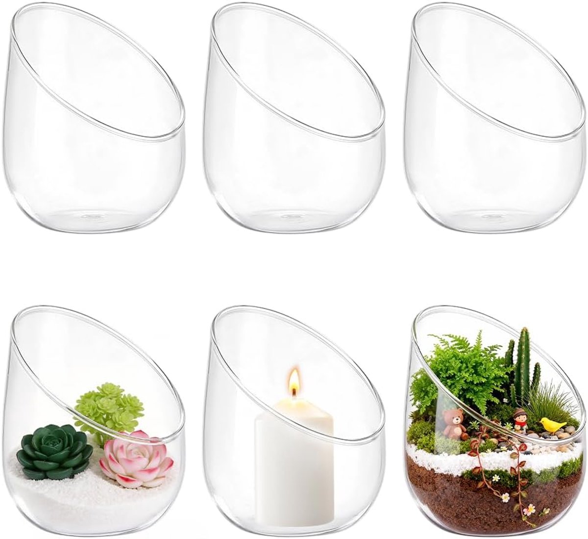 SnelShoppen - 6pcs Duidelijke Glazen Luchtplant Terrarium, 4.8 Inch Ronde Vazen, Succulent Cactus Plant Vaasje voor Thuisdecoratie