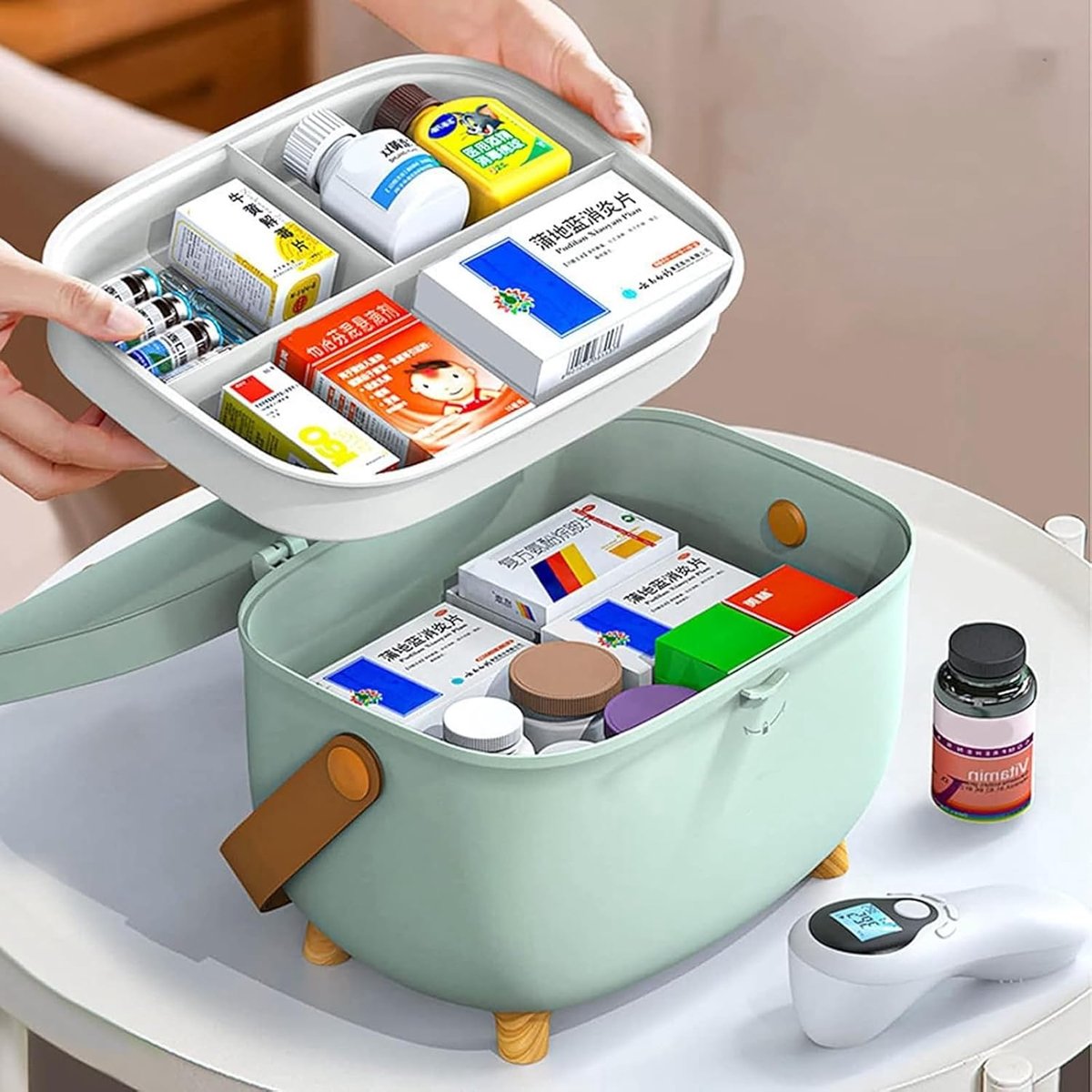 SnelShoppen - Medicine Box, Thuis Apotheek met 2 Compartimenten, Medicijnen Organizer voor Huis en Buiten, Blauw, Duurzaam en Veilig ABS Materiaal
