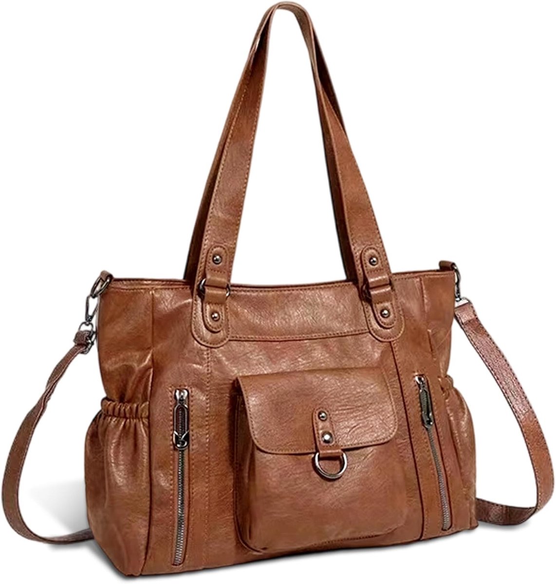 SnelShoppen - Dameshandtas Grote Capaciteit - Chique PU Shoppertas - Waterdichte Verstelbare Schoudertas - Elegante Vintage Tas voor Werk, Reizen en D