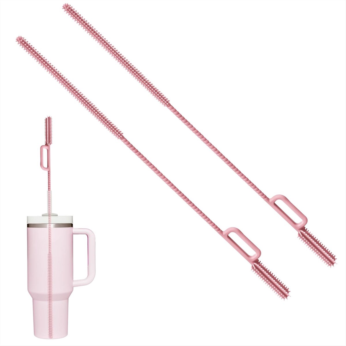 SnelShoppen - Siliconen Rietjesreiniger 2 Stuks - Herbruikbare Rietborstel 6mm & 9mm - Food-Grade Siliconen, BPA-vrij, Roze - Ideaal voor Metalen, Pla