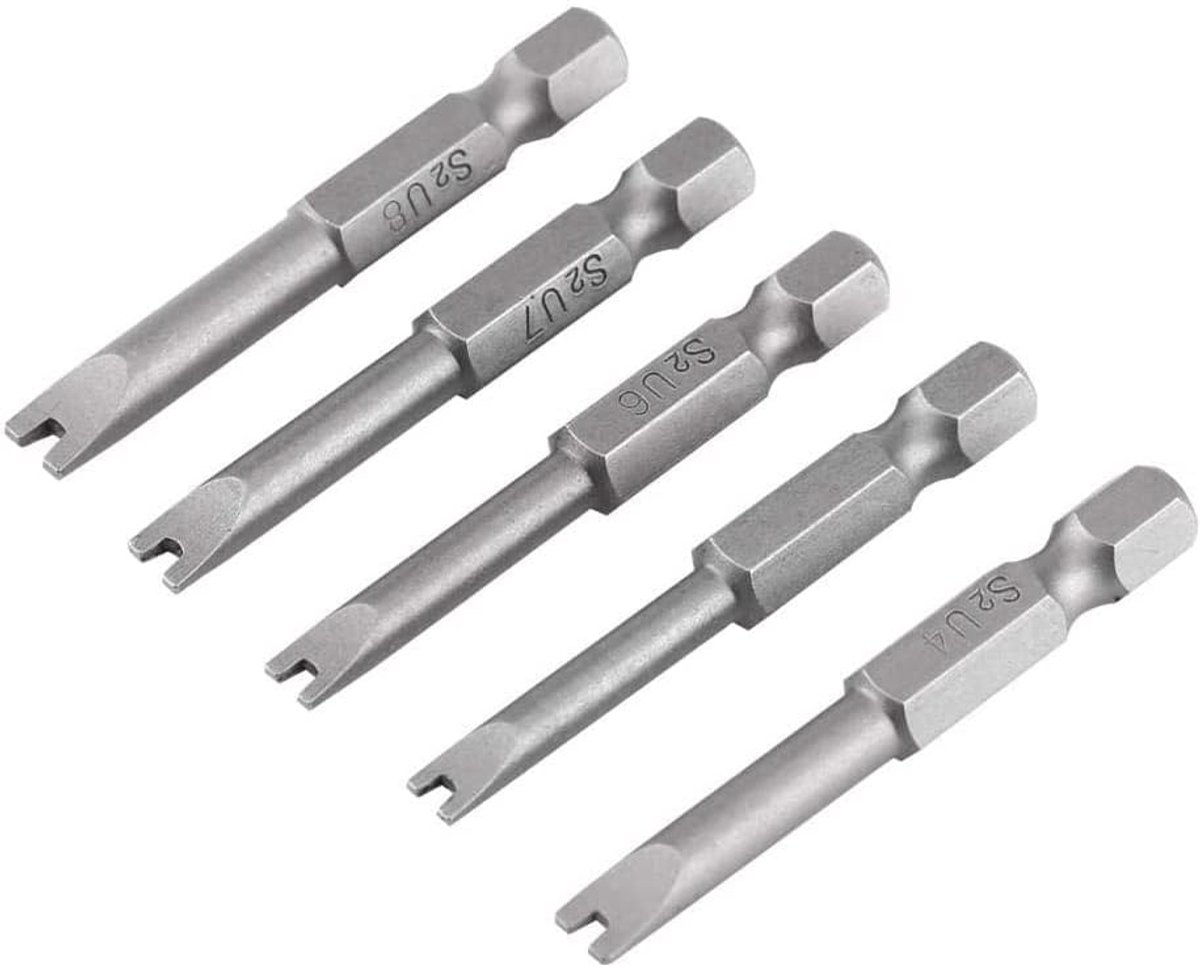 SnelShoppen - Schroevendraaier Set 5 Stuks, 1/4 Inch, Hex Shank, U-vormige Magnetische Schroevendraaiers, 50 mm, S2 Legering Staal, Voor Klussen en Re