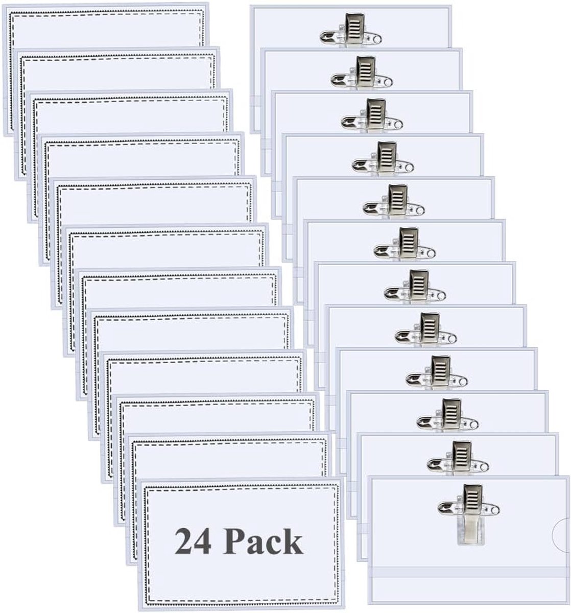 SnelShoppen - Badge Holder 24 Pack Transparant PVC ID Kaarthouder met Clip voor Kantoor, Bedrijf, Conferenties - Duurzaam, Waterproof, 5.5 x 9 cm