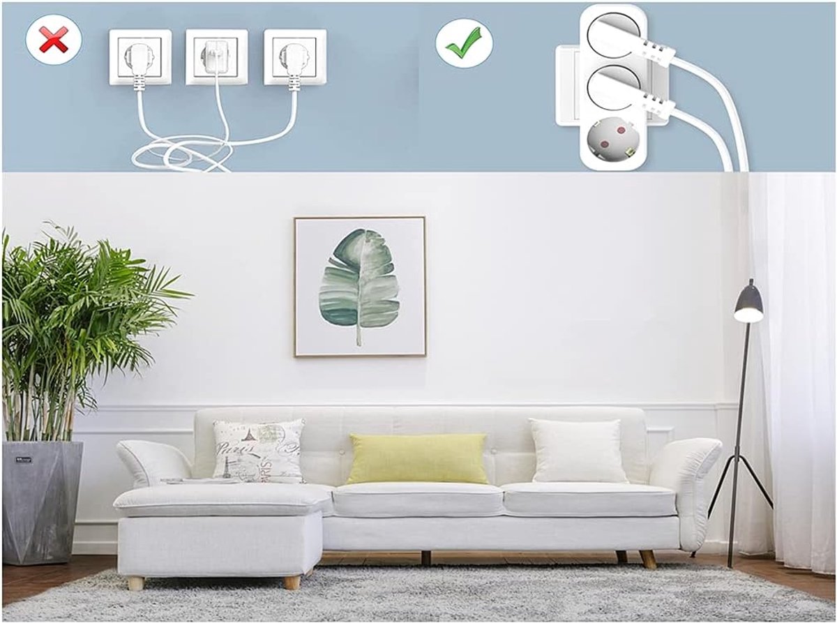 SnelShoppen - Meerdere Stekkerdoos Adapter met 3 Stopcontacten, Draagbare Plug voor Kantoor, Keuken, Thuis en Reizen (Wit)