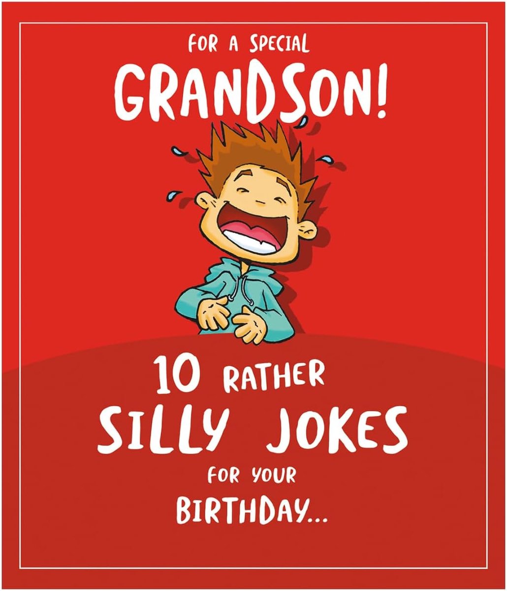 SnelShoppen - Verjaardagskaart voor Kleinzoon - 10 Stomme Grappen - Dubbelzijdig - Humoristische Groet - Rode Kaart met Envelop - Leuk Cadeau voor Fee