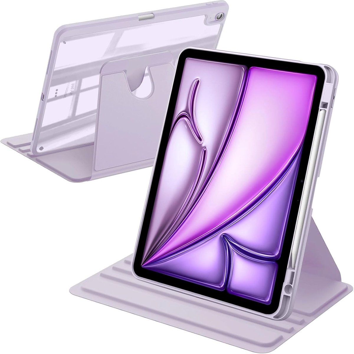 SnelShoppen - Rotating Case voor iPad Air 13 Inch (M4/M3/M2) Shockproof Transparant met Pencil Houder, Automatische Wake Up/Sleep, Paars