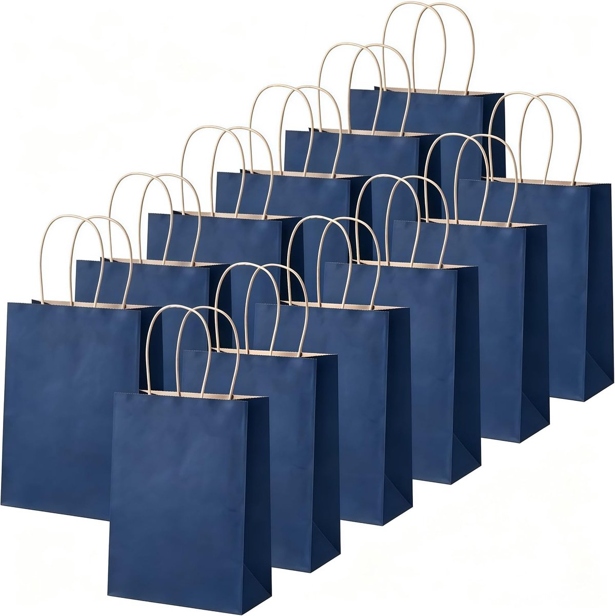 SnelShoppen - Papieren geschenkzakjes met handgrepen, 12 stuks kleine kraftpapieren zakken 21 x 15 x 8 cm, marineblauwe geschenkzakjes voor verjaardag