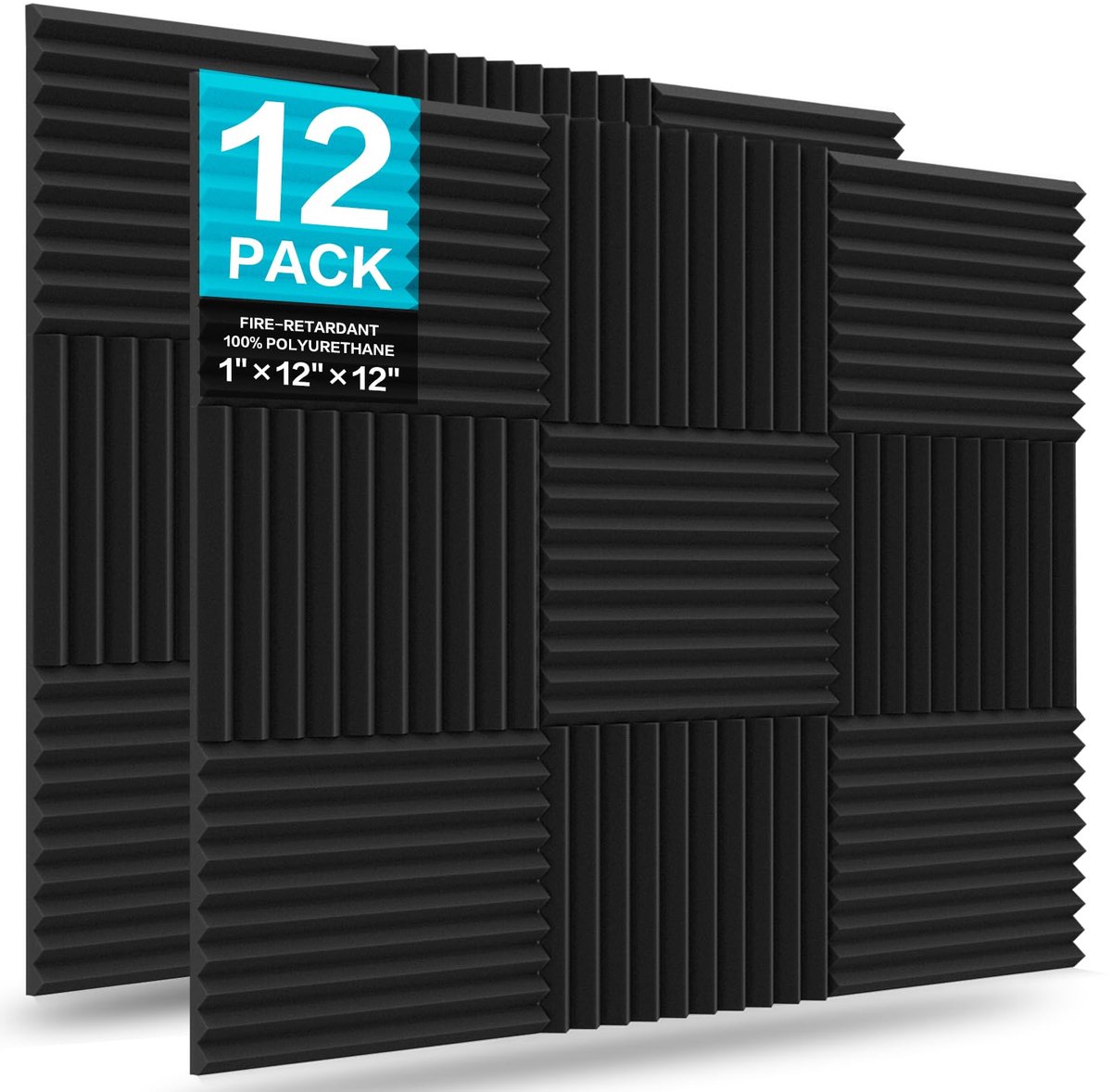 SnelShoppen - 12 stuks Akoestische Panelen Schuim 2,5 x 30 x 30 cm - Geluidswerend, Brandveilig, Zwart - Ideaal voor Studio's en Geluidsisolatie