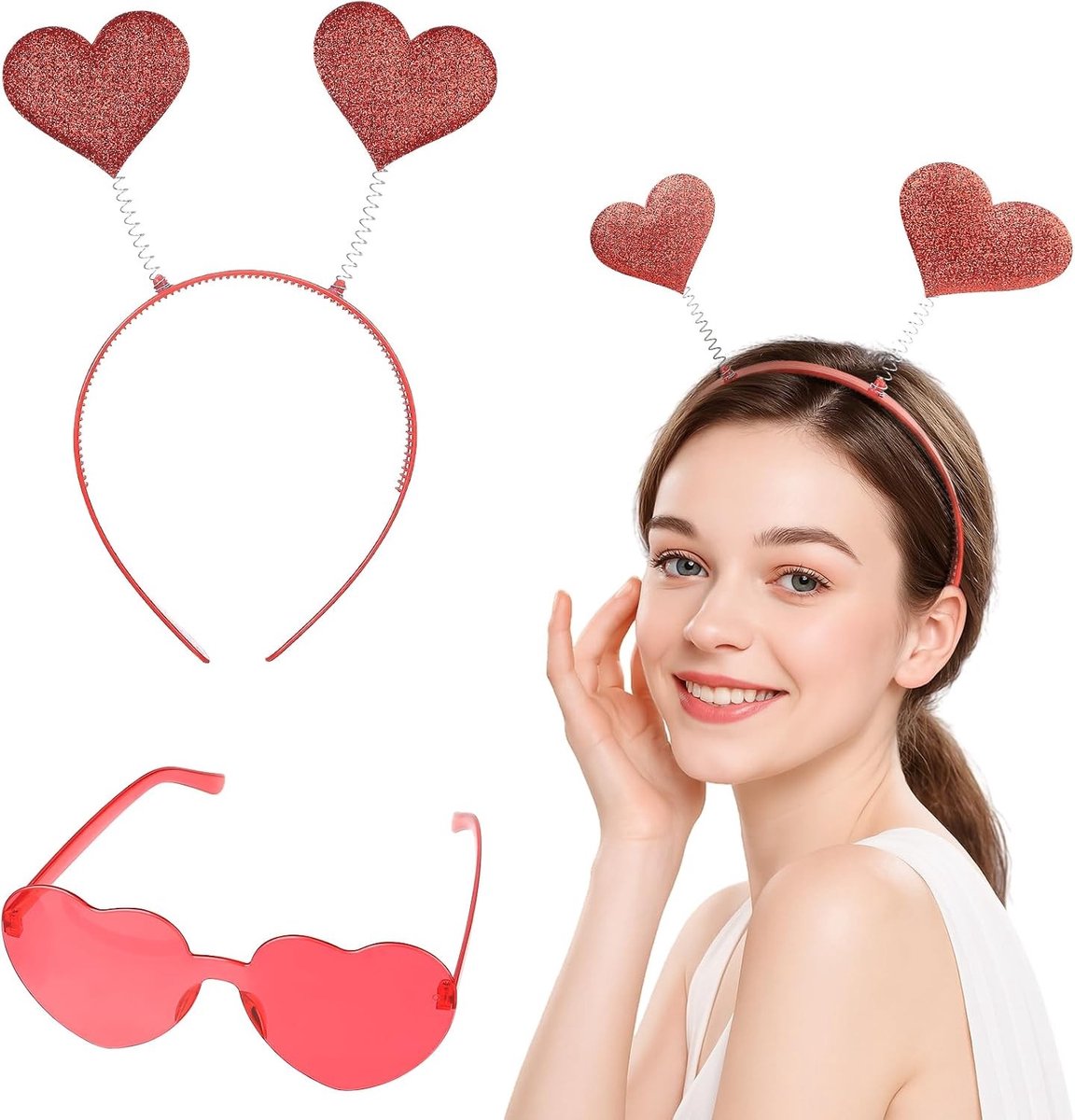 Hartvormige Feestbril en Haarband voor Carnaval, Verjaardagen en Valentijnsdag | Grappige Kostuumaccessoires en Haaraccessoires voor Feestelijke Gelegenheden
