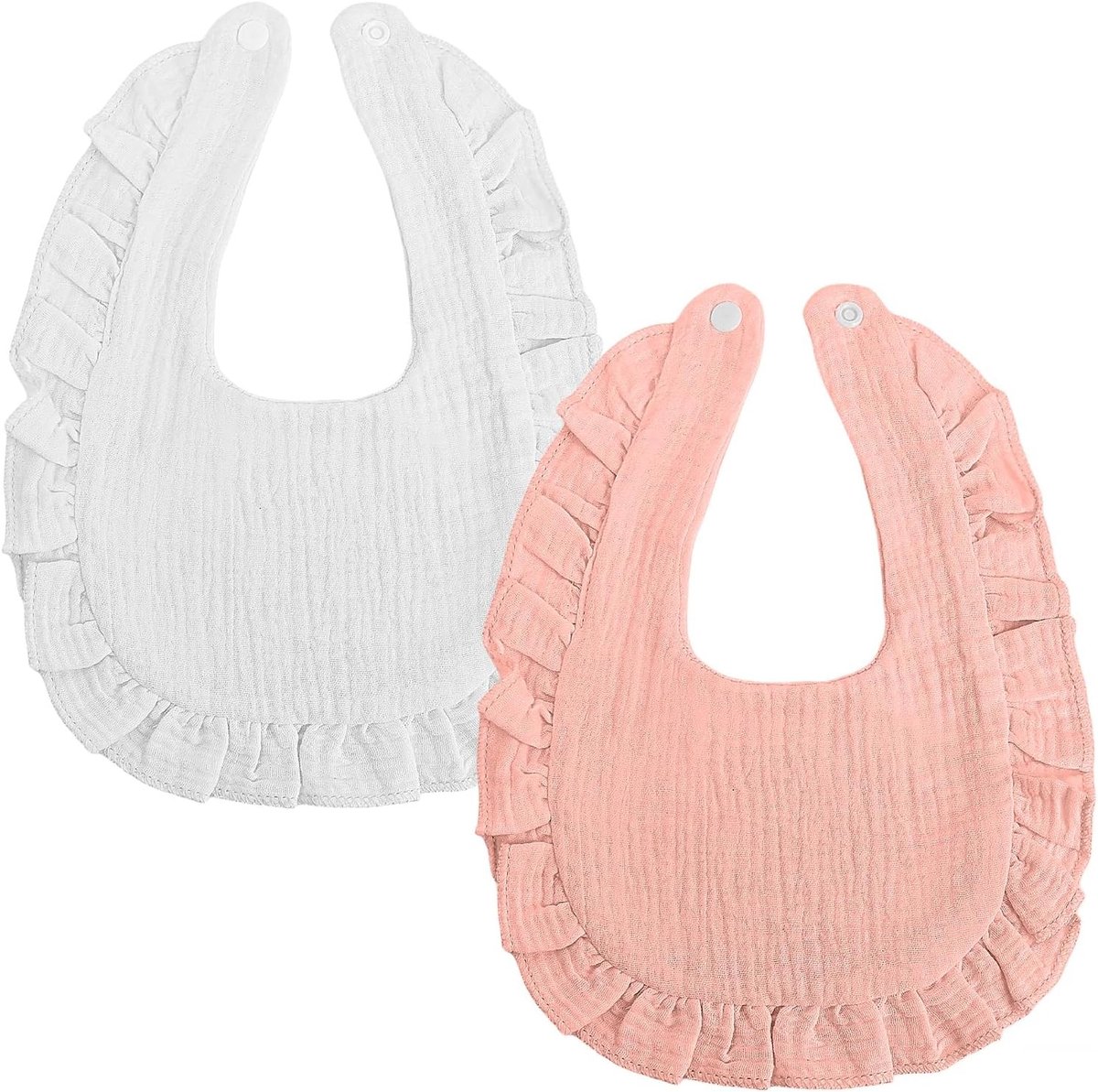 Zachte Hydrofiele Kwijlsjaaltjes voor Baby's, Katoenen Slabbers voor Pasgeborenen en Peuters, 2 Stuks, Absorberend en Ademend, Wit en Roze