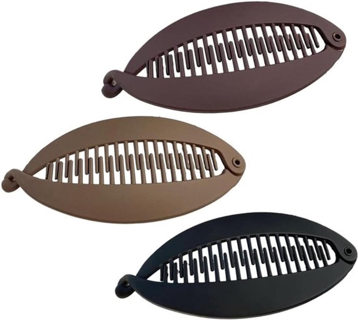 Set van 3 haarclips voor vrouwen en meisjes - zwart, bruin, donkerbruin - ideaal voor sport, dagelijks gebruik en werk