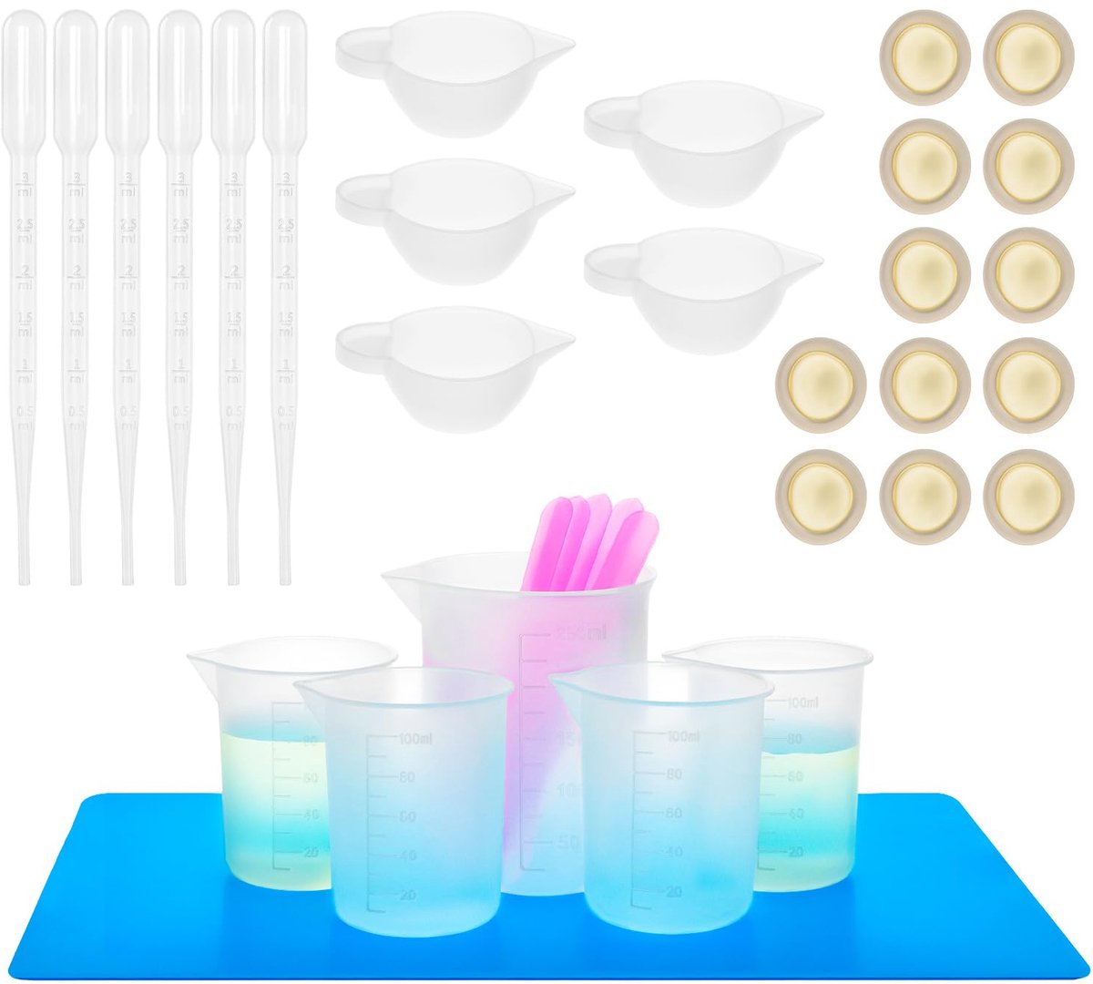 Dailygoods - 36 Delige Silicone Maatbekerset - Inclusief Roerstaafjes en Pipet