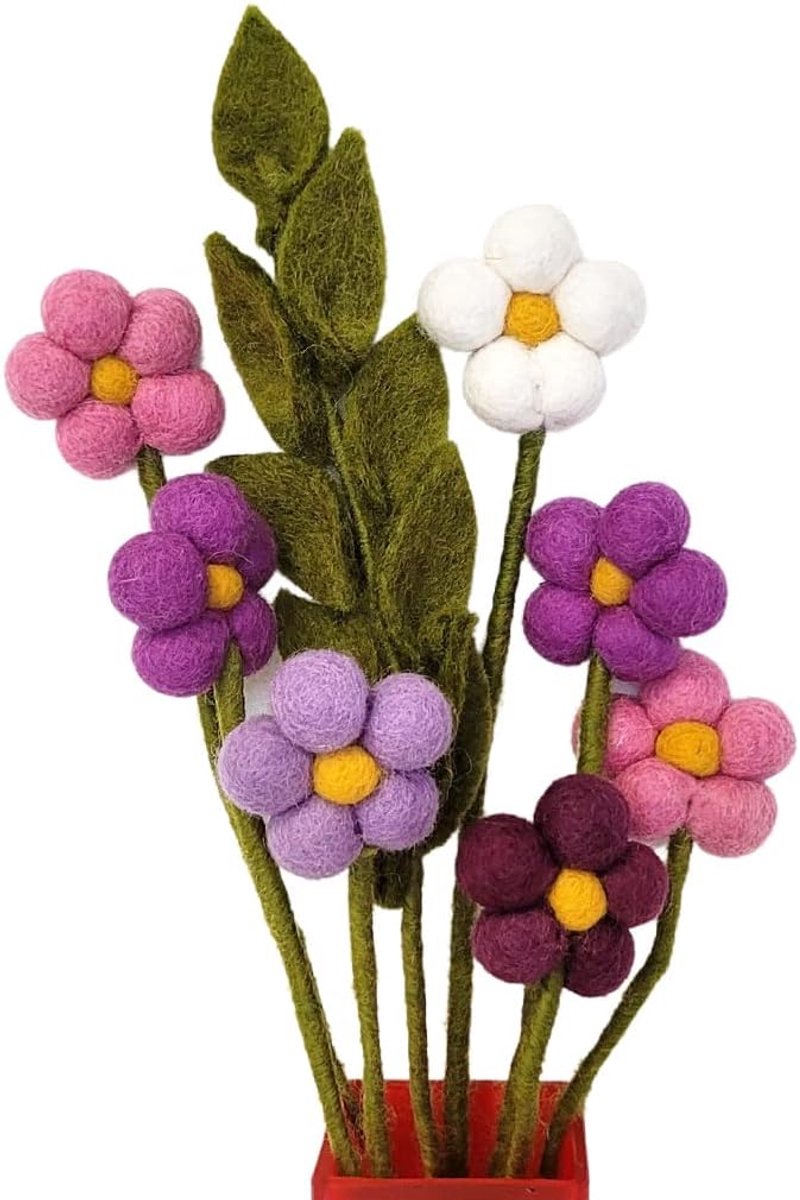 SnelShoppen - Boeket van 7 handgemaakte viltbloemen & 1 AST, eerlijke handel, duurzame decoratie van vilt, realistische kunstbloemen, felt set, jasmij