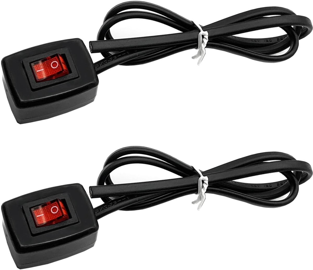 SnelShoppen - 2 x 12 V Toggle Switch met Zelfklevende Achterkant, 3 A/12 V/24 V Schakelaar met 75 cm Kabel en Rood LED Licht voor Auto Verlichting