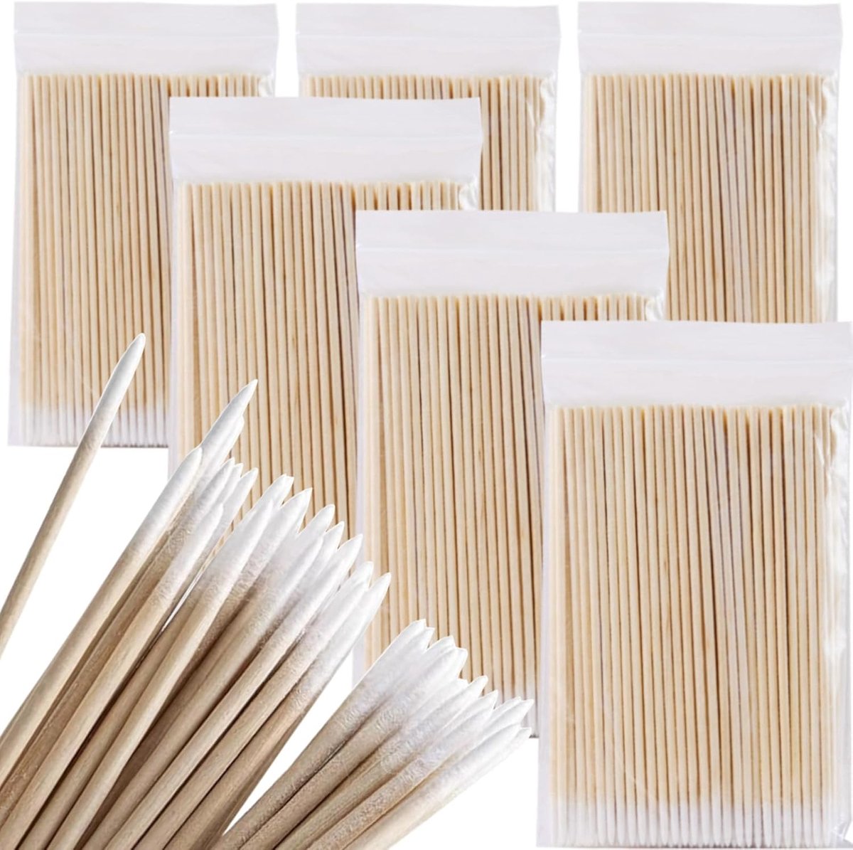 SnelShoppen - 600 Stuks Houten Wattenschijfjes 7cm, Zachte Katoenen Tips, Voor Make-up en Schoonmaak, Laag Lint, Ideaal voor Gezichtsverzorging en App