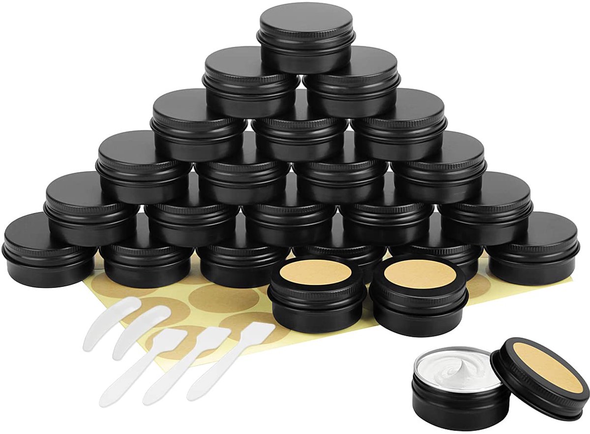 Dailygoods - 24 Stuks Aluminium Potten - Lege Cosmetische Blikjes 20ml (Zwart)