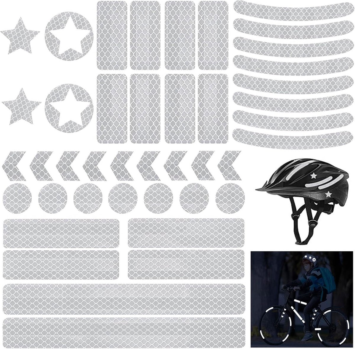 SnelShoppen - 42-delige Reflector Sticker Set, Reflecterende Stickers voor Fiets, Helm, Kinderwagen, Scooter en Motor, Waterdicht, Scheurvast, Hoogwaa
