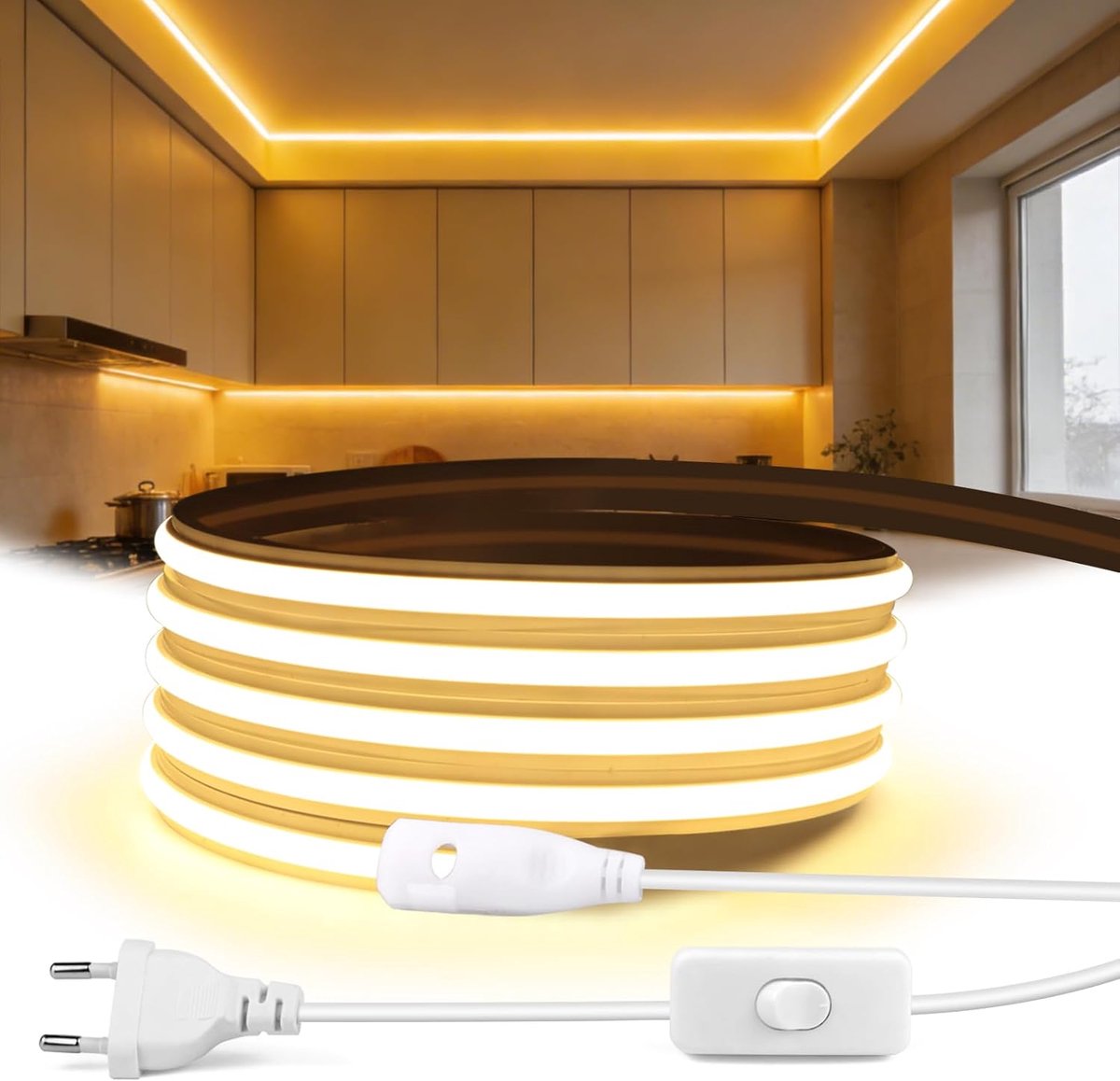SnelShoppen - LED Strip 220V Warm Wit Silicone Neon Licht Tape - 2M Ultra Heldere Decoratie voor Slaapkamer, Woonkamer en Keuken