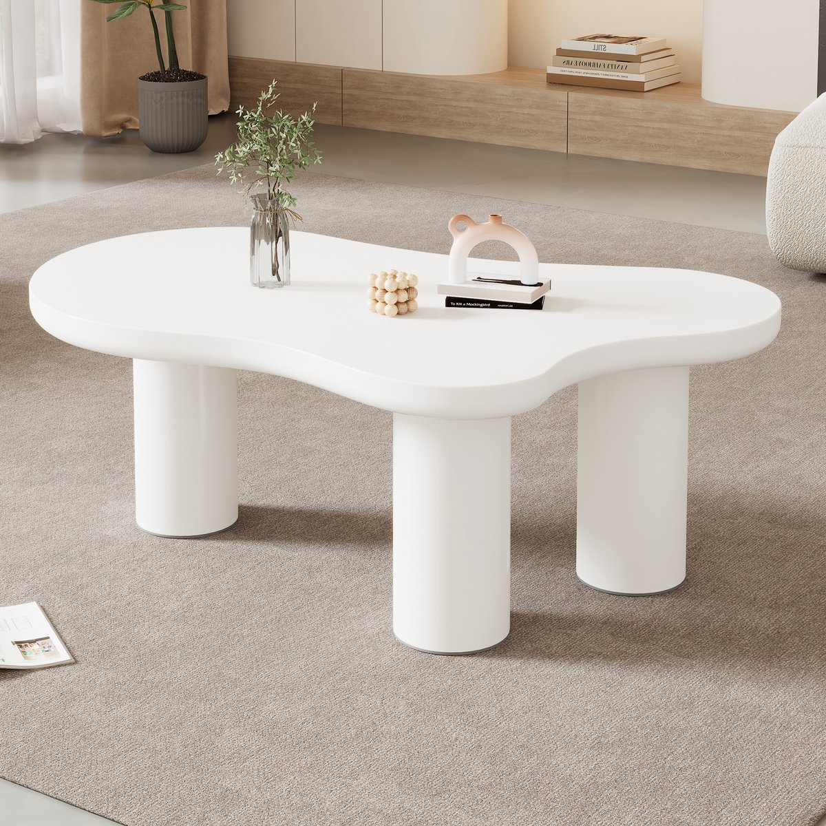 COVREO Salontafel 107x66x40,5 cm – wit, MDF blad, PVC poten, met viltglijders