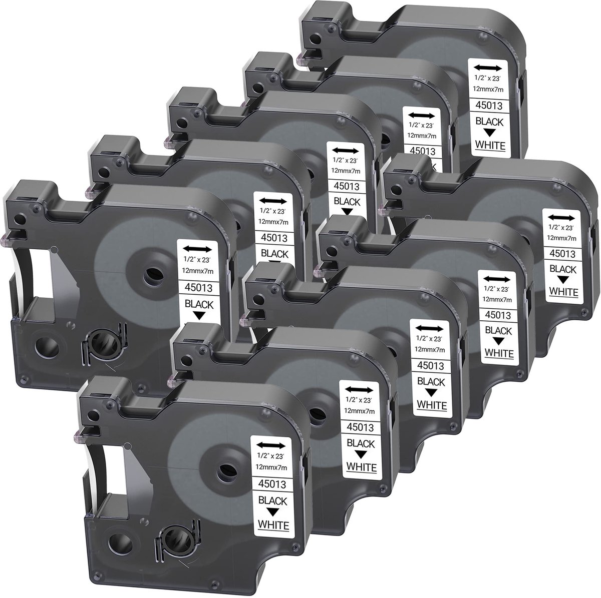SnelShoppen - Leyf Labeltape 10 stuks, 12mm x 7mm, zwart op wit, compatibel met Dymo LabelManager 160 280 210D 360D 420P 500TS, perfect voor kantoor,