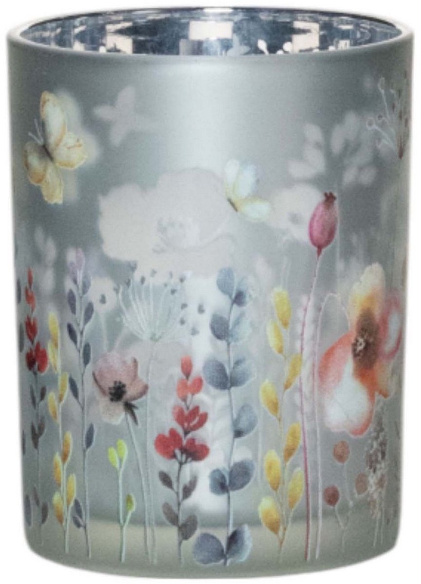 Theelichthouder Border bloemen vlinder medium 12cm