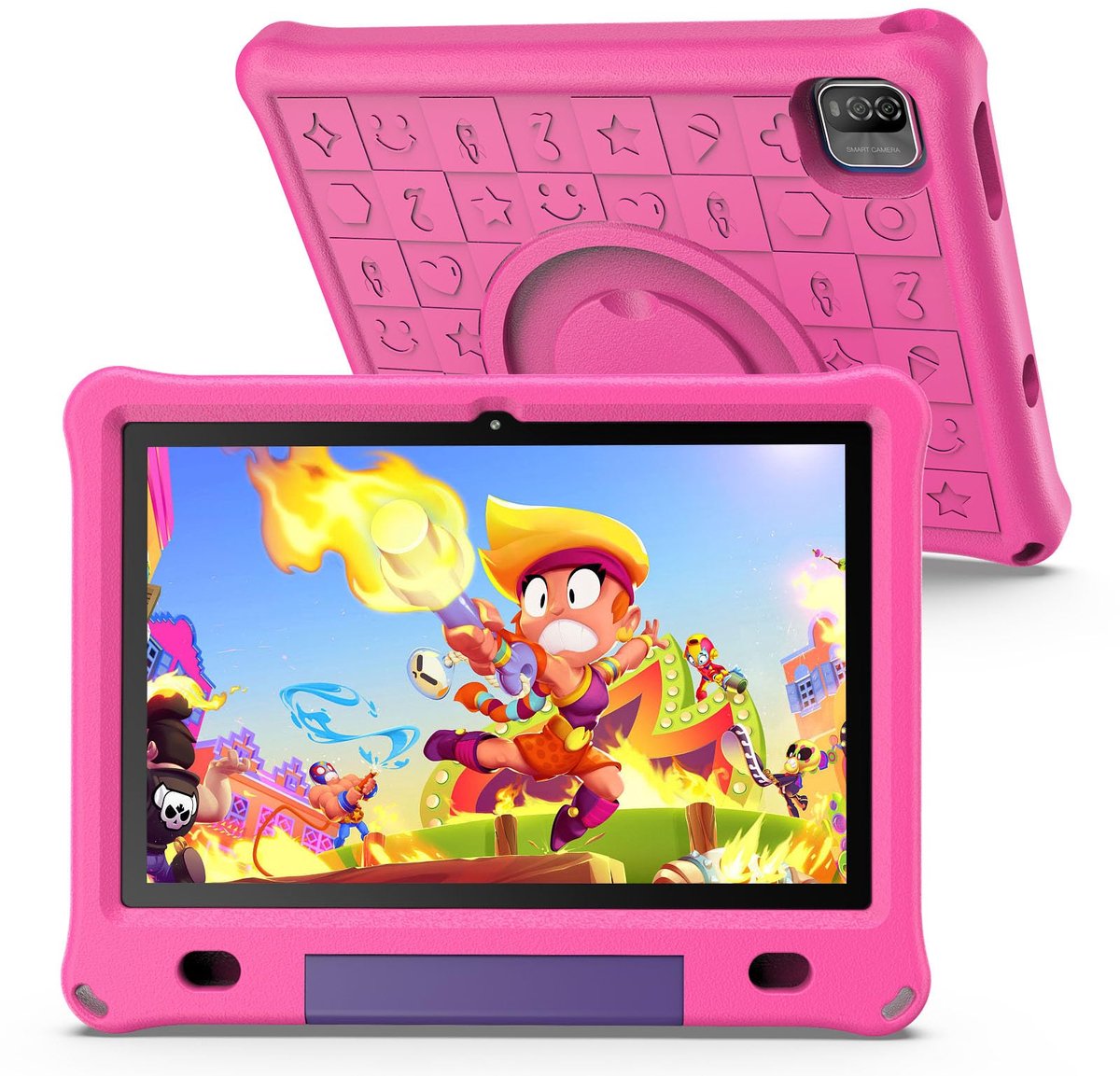 SnelShoppen - Kindertablet 10 inch Android 12 met 3GB RAM, 64GB opslag, IPS HD Scherm, Educatieve Apps, Kindveilige Hoes, Roze, Wifi