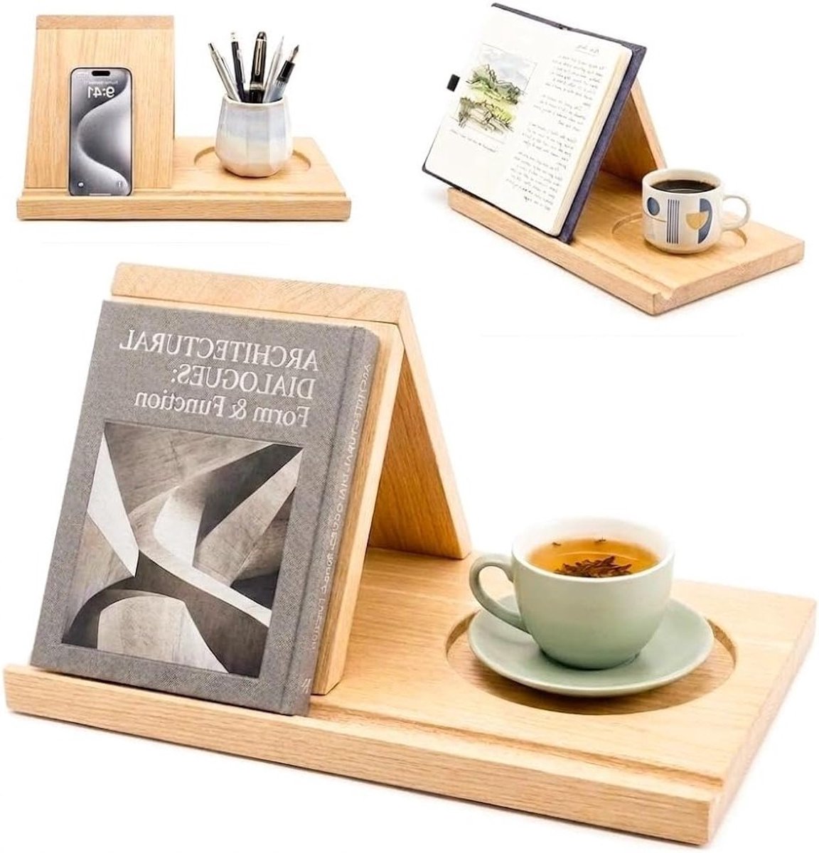 Triangulaire boekenstandaard voor boeken, tablets en e-readers - Perfect voor lezen in bed, op bureau of boekenplank