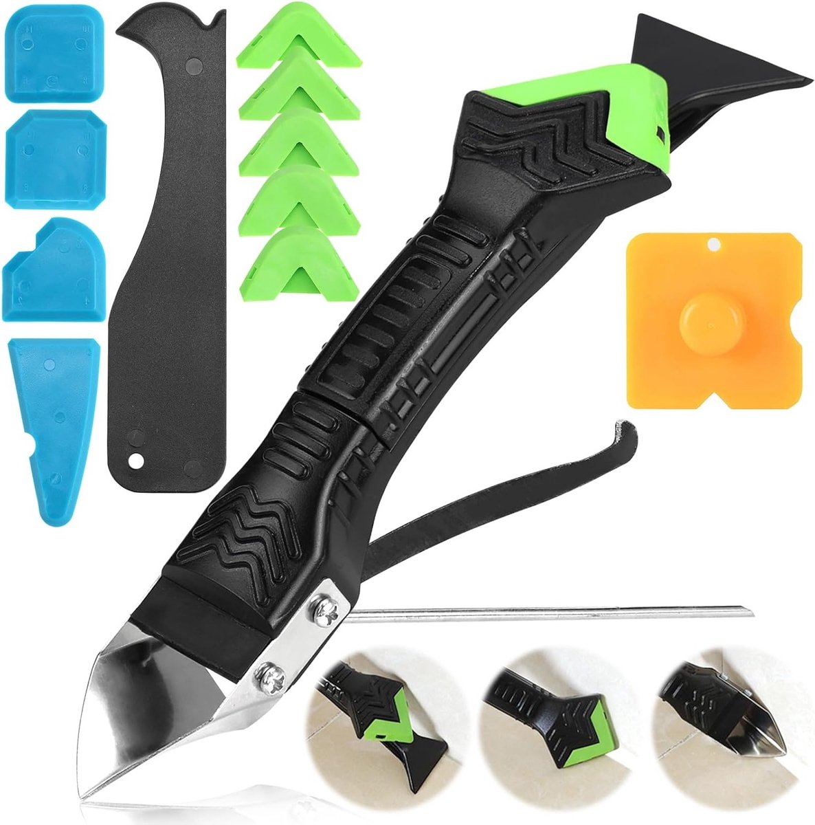 Silicone Verwijder Tool Set, 5-in-1 Voegenkrabber met Silicone Trekker en Voegenmes voor Keuken, Badkamer en Vloer, Perfect voor Het Verwijderen van Silicones, Voegen en Lijm