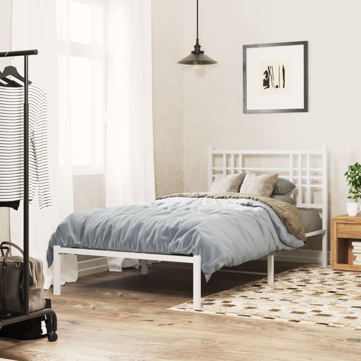 Bedframe Metaal - Eenpersoonsbed Frame - Slaapkamer Inrichten - Geïntegreerd Hoofdeinde - 100 x 190 cm - Wit