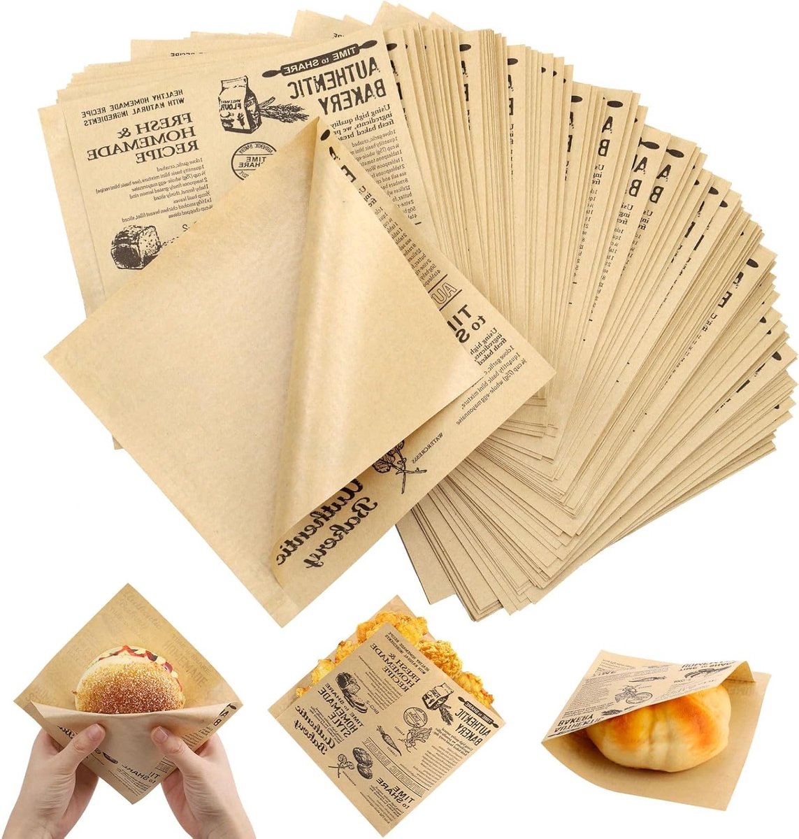 200 Stuks 15x15cm Vetvrij Voedselverpakkingspapier - Oliebestendig Multifunctioneel Papier voor Broodjes, Friet en Snacks