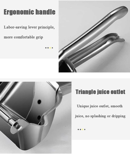Hand Juicer - Fruitpers Handmatig - Sap Maken - 304 Roestvrij Staal - 410 gram - Zilver — afbeelding 2