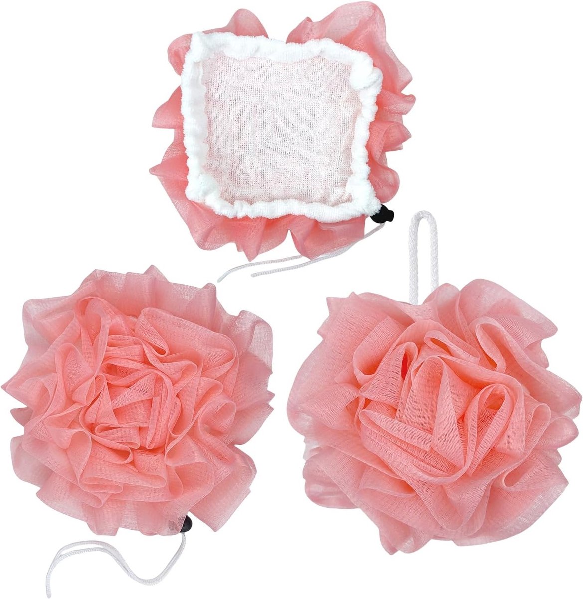 Verzorgende 2-in-1 Bad Spons en Douche Puff - Loofah Scrubbers voor Grondige Reiniging en Lichaamsverzorging voor Mannen en Vrouwen (Roze)